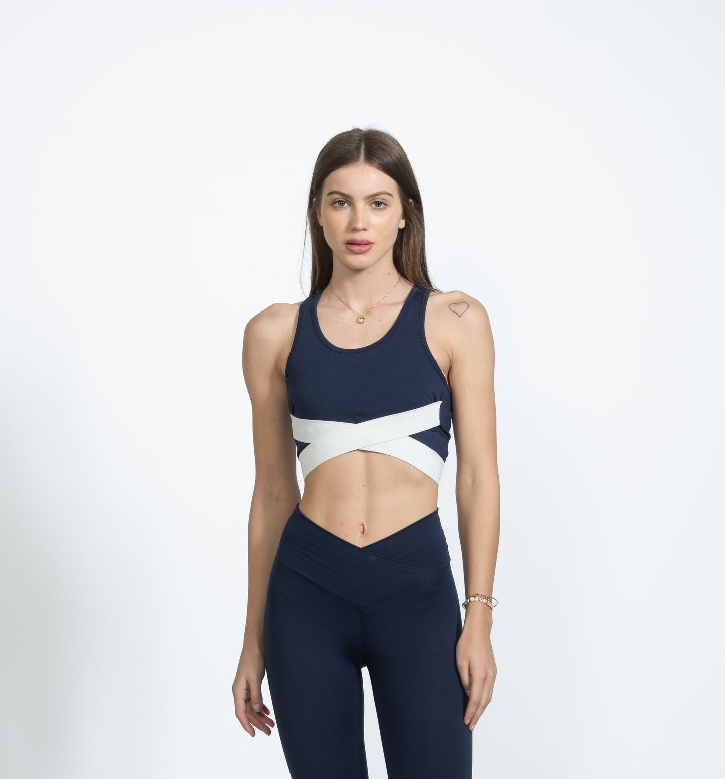 Navy Blue Cross Wrap Sports Bra