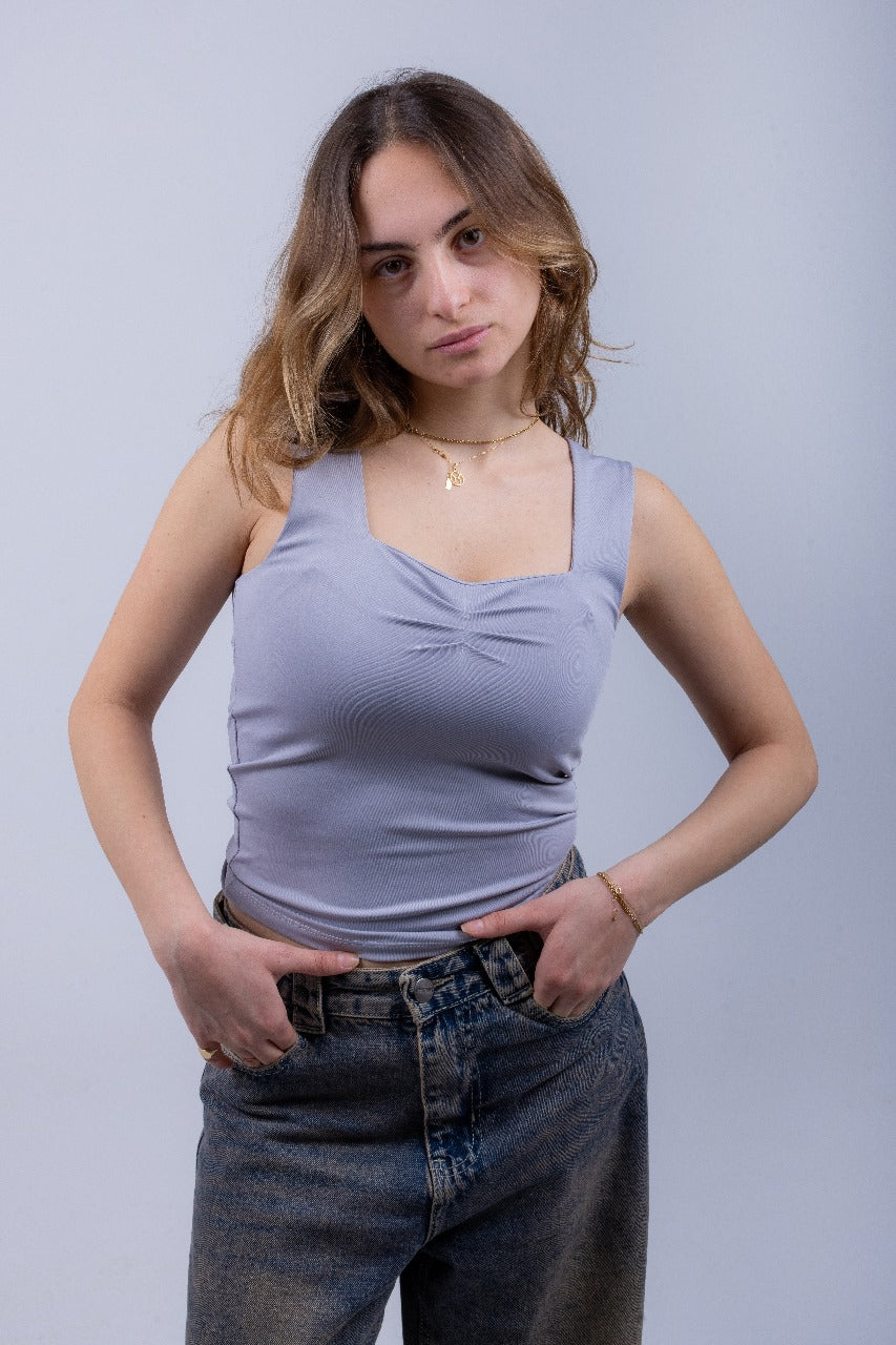Silver Scoop Tank Top