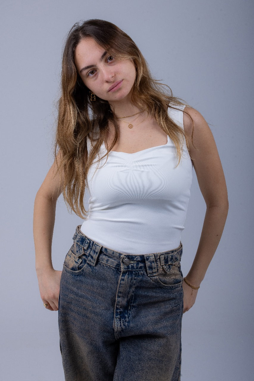 White Scoop Tank Top