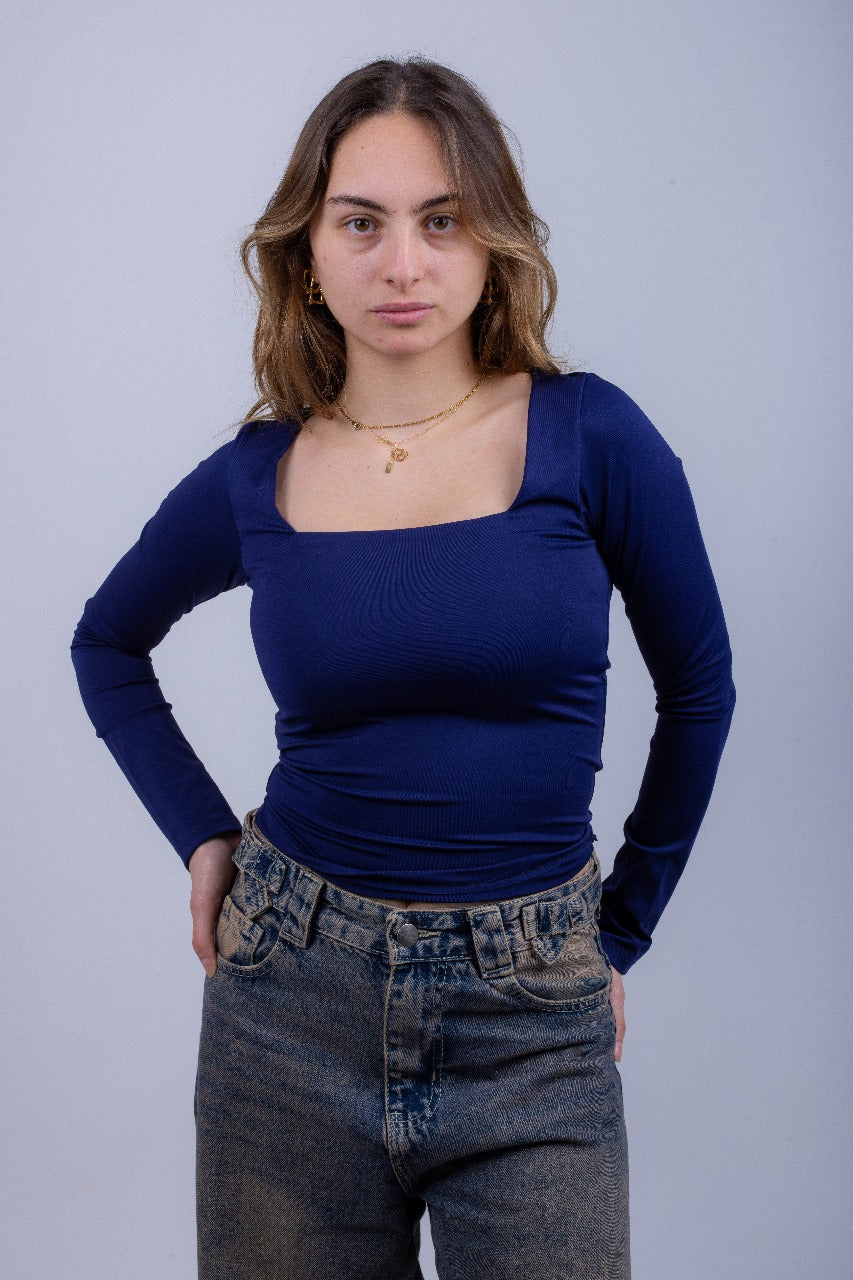 Navy Blue Long Sleeve Top