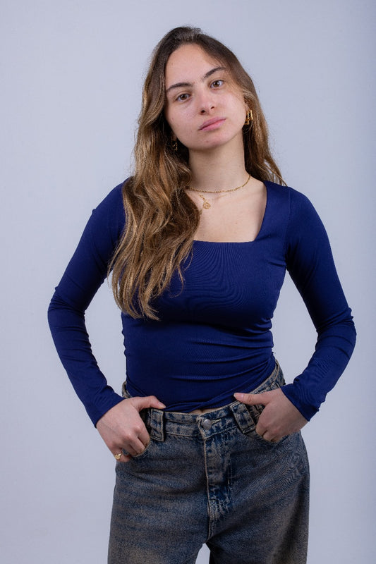 Navy Blue Long Sleeve Top