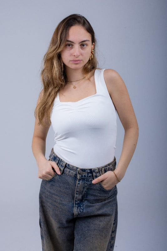 White Scoop Tank Top