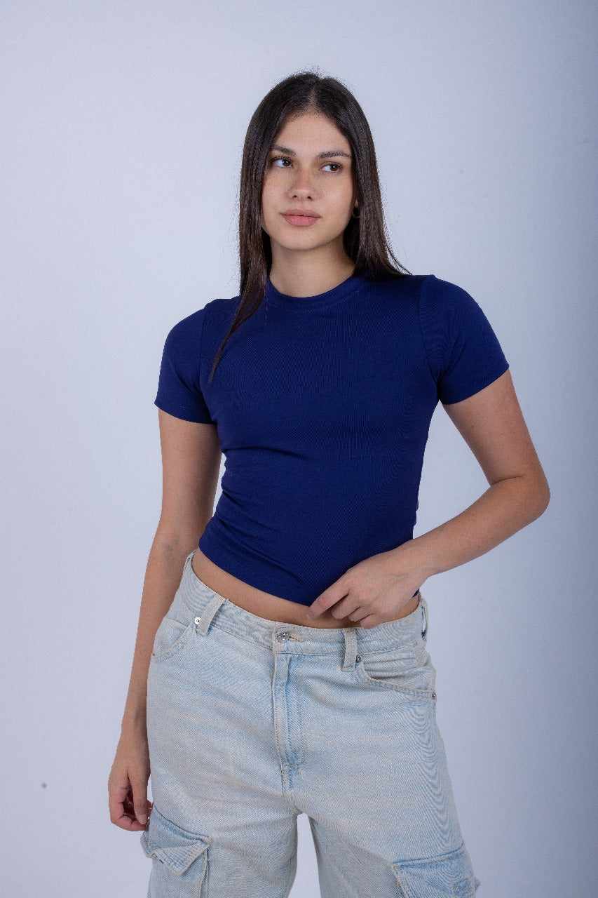 Navy Blue Short Sleeve Top