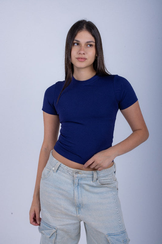 Navy Blue Short Sleeve Top